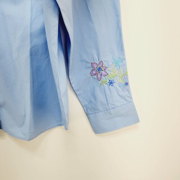Denim & Co. Shirt Womens Blue Embroidered Button-Up Size L 100% Cotton - Picture 8 of 12